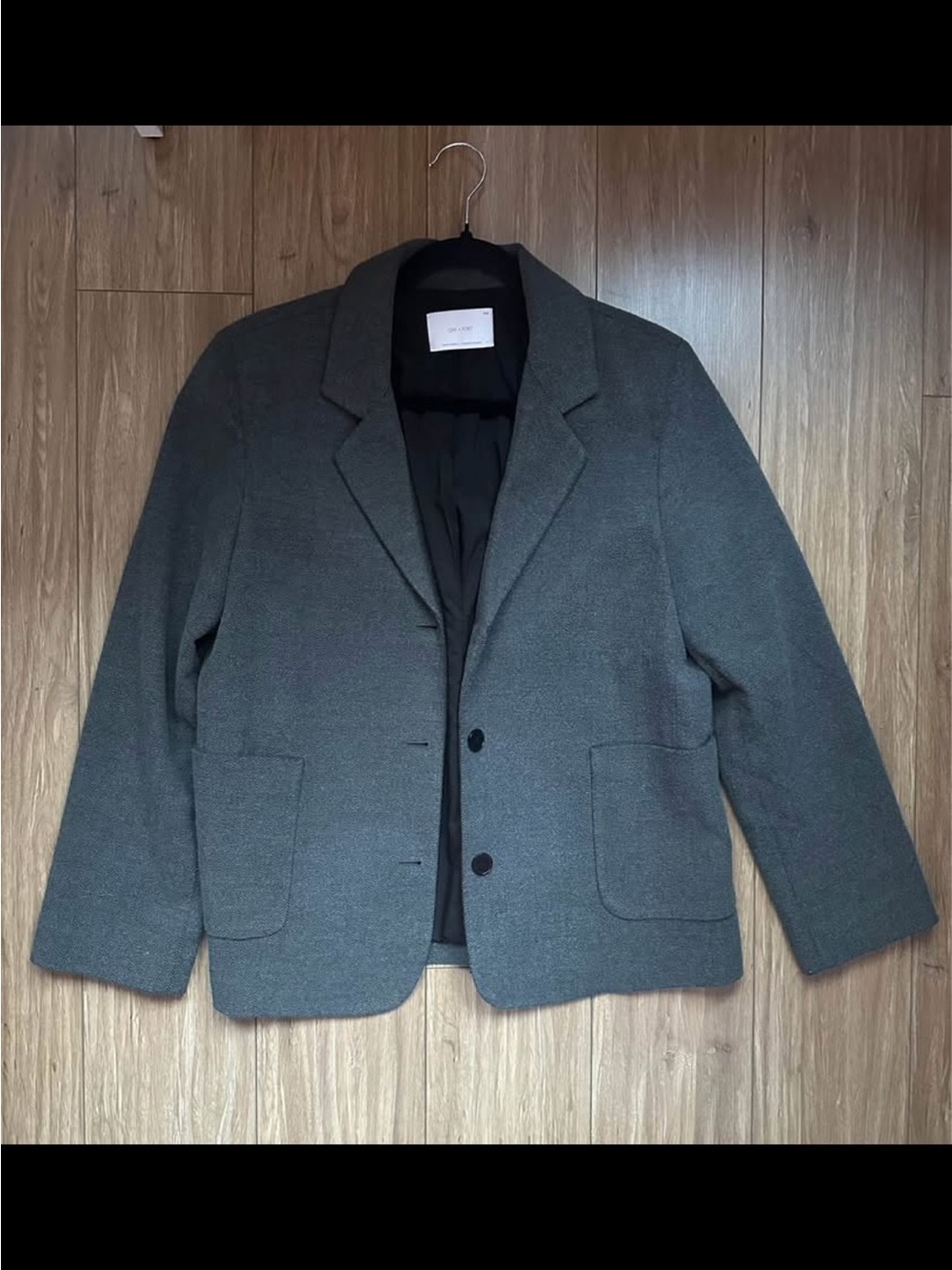 OAK + FORT Gray Herringbone Blazer